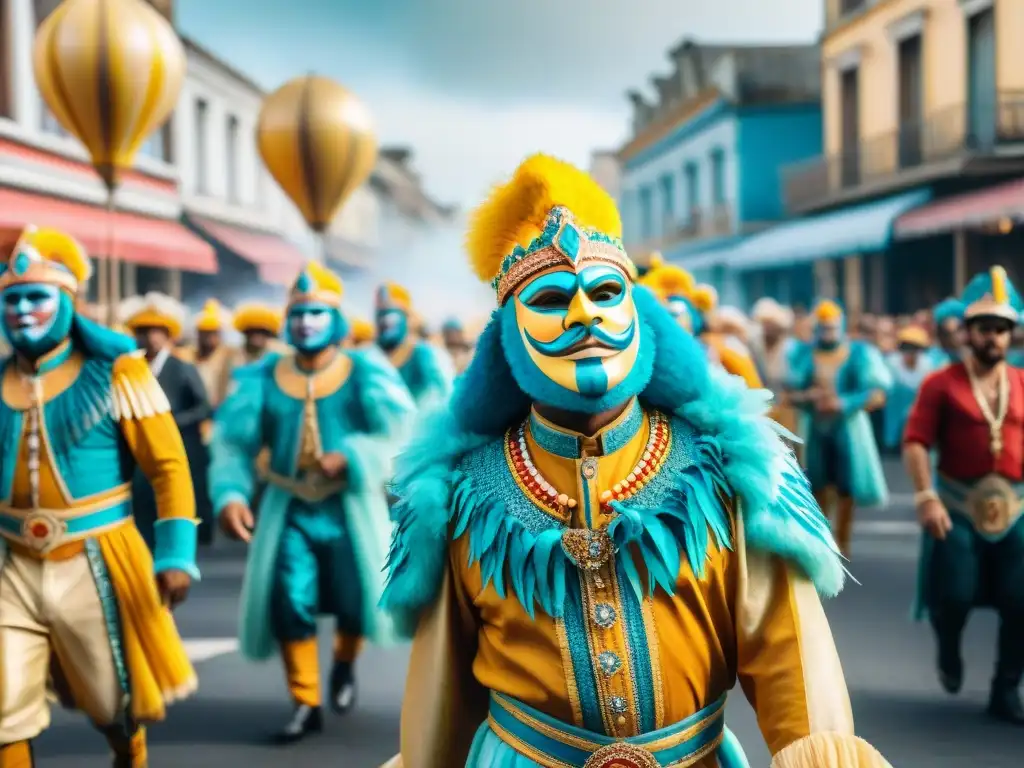 Deslumbrante desfile de carnaval uruguayo con murgas, trajes coloridos y alegría contagiosa