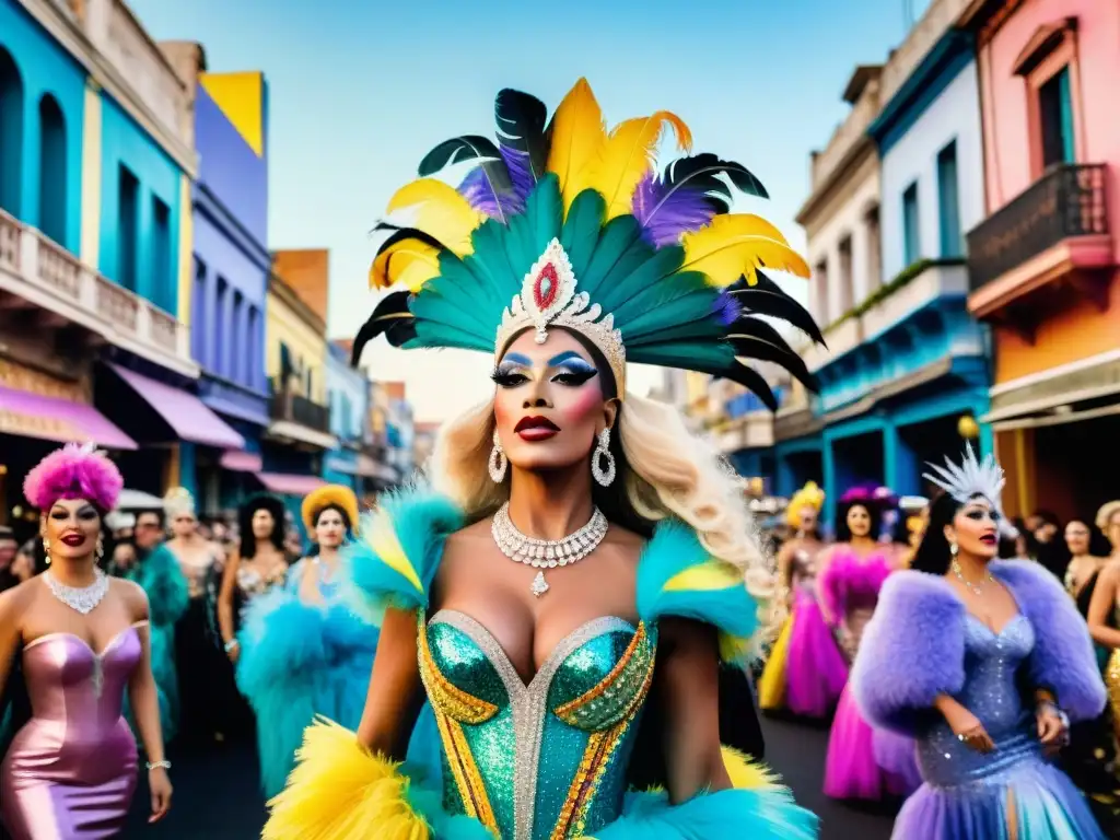 Deslumbrante desfile de Drag Queens en Carnaval Uruguayo, con trajes y escenarios coloridos y llenos de energía