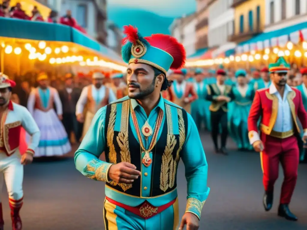 Deslumbrante desfile del Carnaval Uruguayo, con vibrantes carrozas y coloridos trajes, en una celebración llena de historia y branding