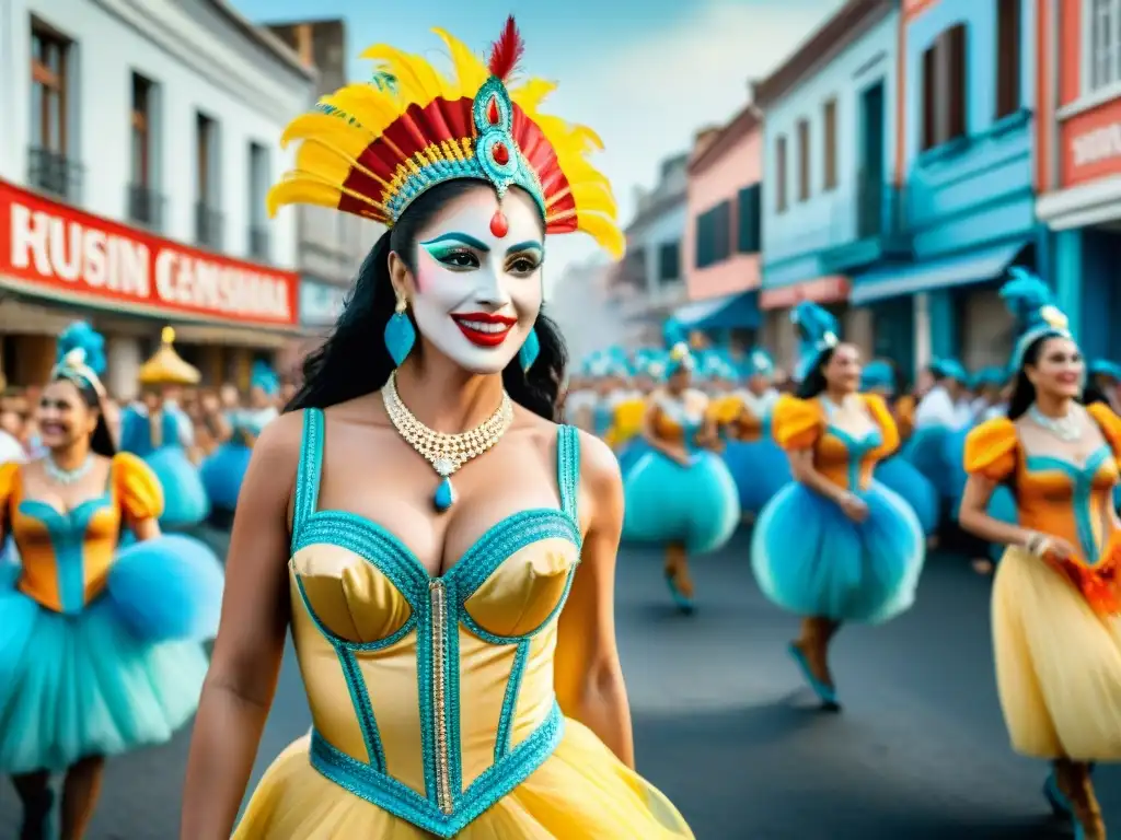 Deslumbrante desfile del Carnaval Uruguayo con revistas y multitud animada