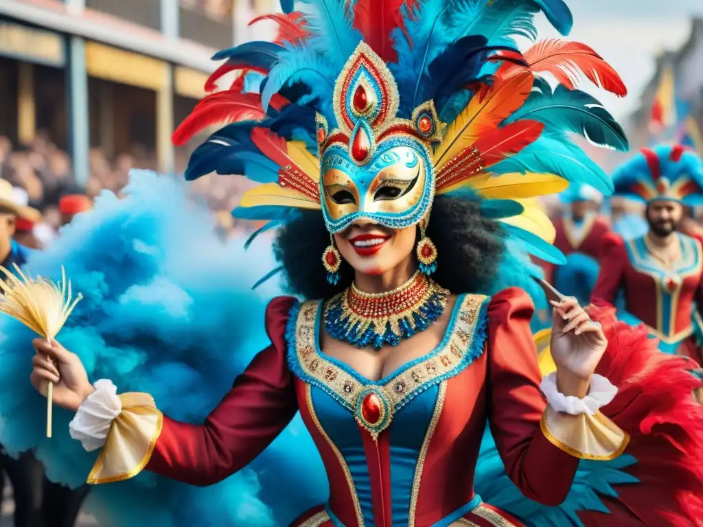 Deslumbrante desfile de Carnaval Uruguayo con trajes famosos y coloridos