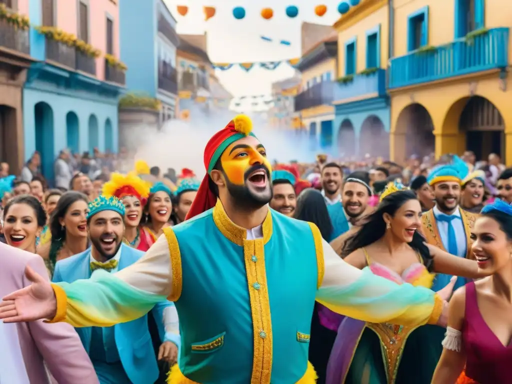 Deslumbrante desfile en el Carnaval Uruguayo con música y coloridos trajes, ideal para Consejos para patrocinadores en Carnaval Uruguayo