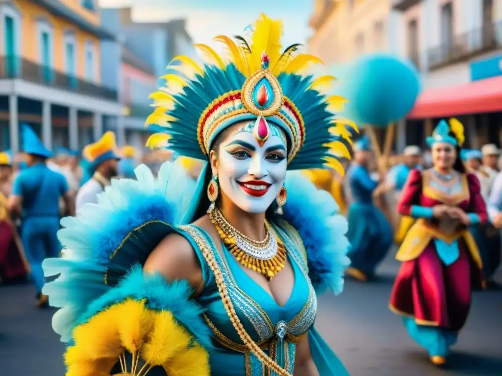 Deslumbrante desfile de Carnaval en Uruguay con vibrantes colores y danzas alegres