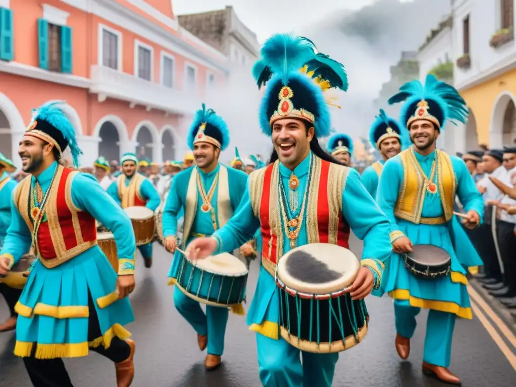 Deslumbrante desfile de tambores del Carnaval Uruguayo en la Ruta del Tambor, con ritmo y color en las calles históricas