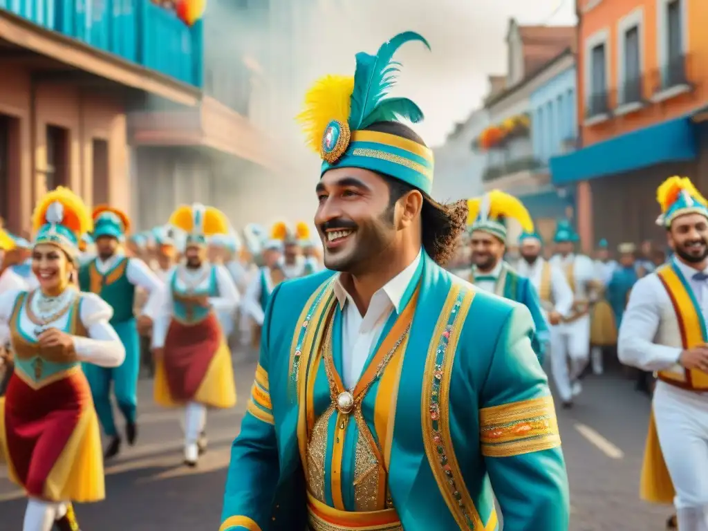 Deslumbrante transformación digital del Carnaval Uruguayo con danzas coloridas y espectadores alegres