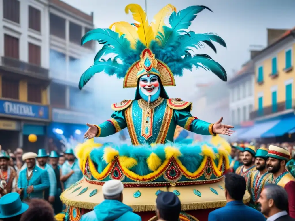 Deslumbrante exportación de la cultura del Carnaval Uruguayo: carro alegórico, plumas y brillo, danzas y música tradicional