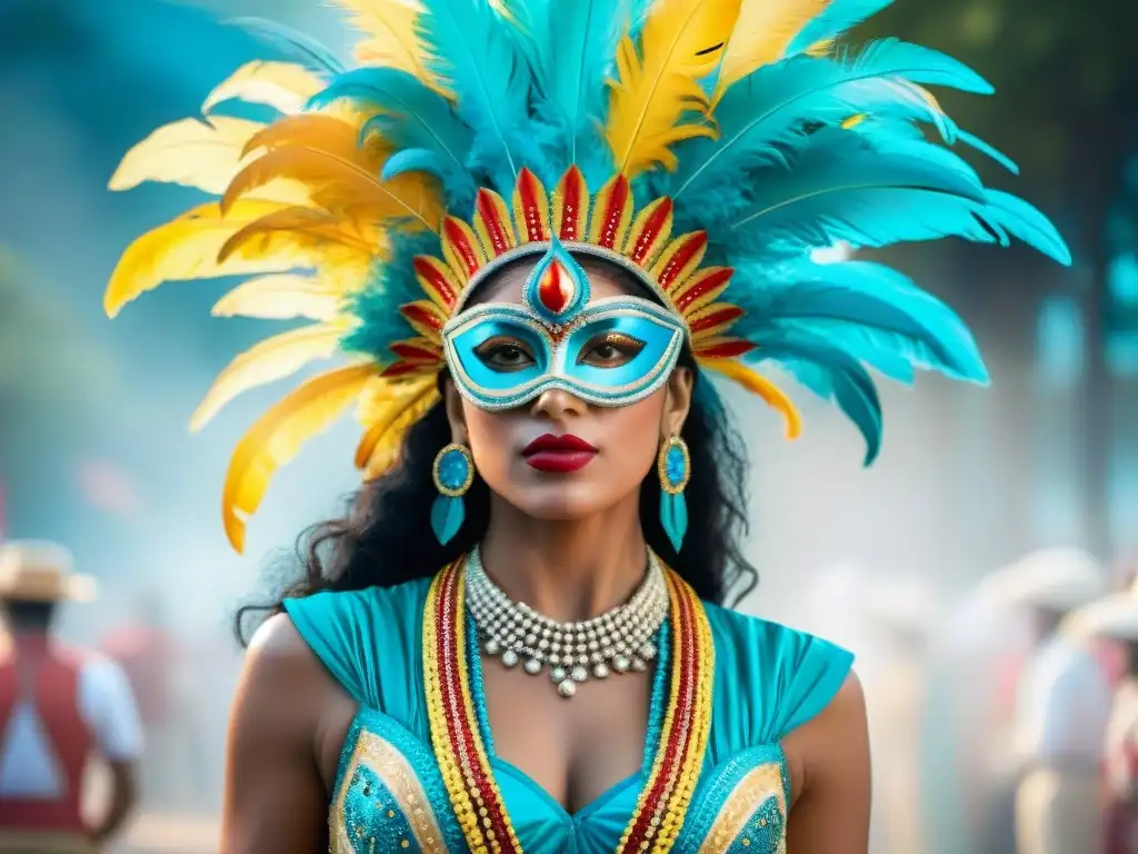 Deslumbrante evolución de historia vestuario Carnaval Uruguay, fusionando tradición e influencias coloniales en coloridos trajes