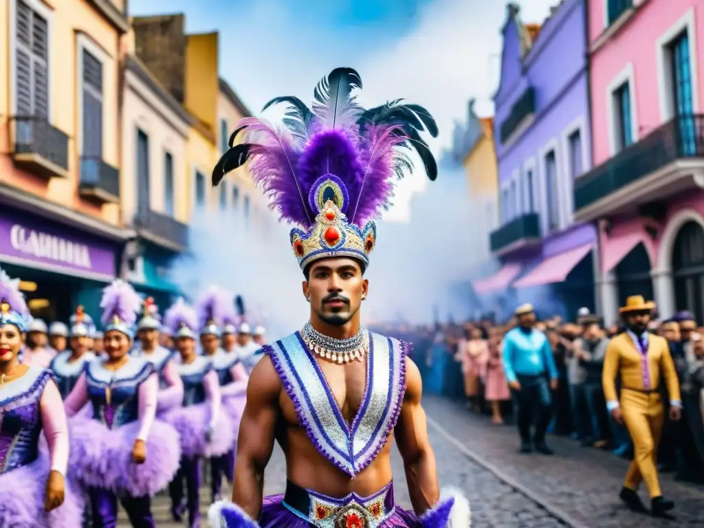 Deslumbrante merchandising del Carnaval Uruguayo: colores, formas y alegría en vibrante desfile callejero