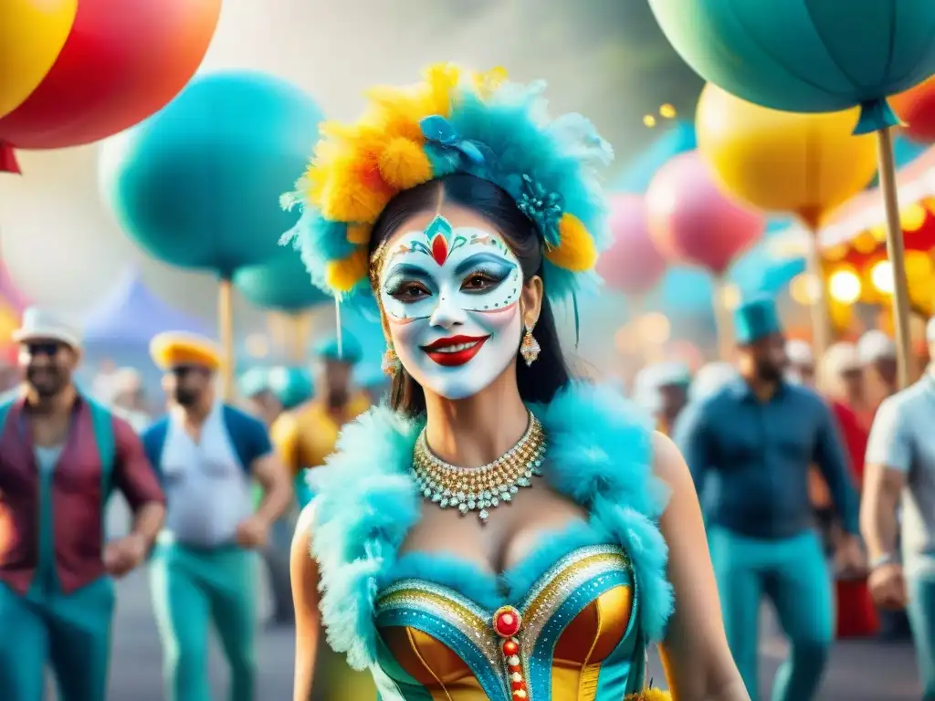 Deslumbrante pintura de acuarela con un desfile de carnaval colorido y lleno de energía