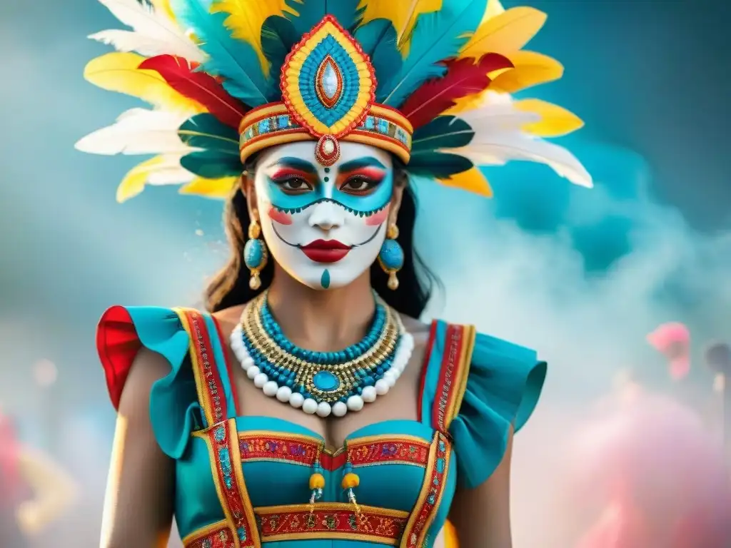 Un deslumbrante traje perfecto para Carnaval Uruguayo, lleno de colores y detalles festivos