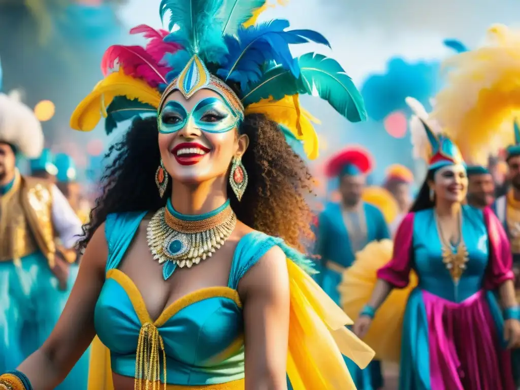 Deslumbrantes trajes sostenibles en Carnaval Uruguayo, fusionando tradición y festividad