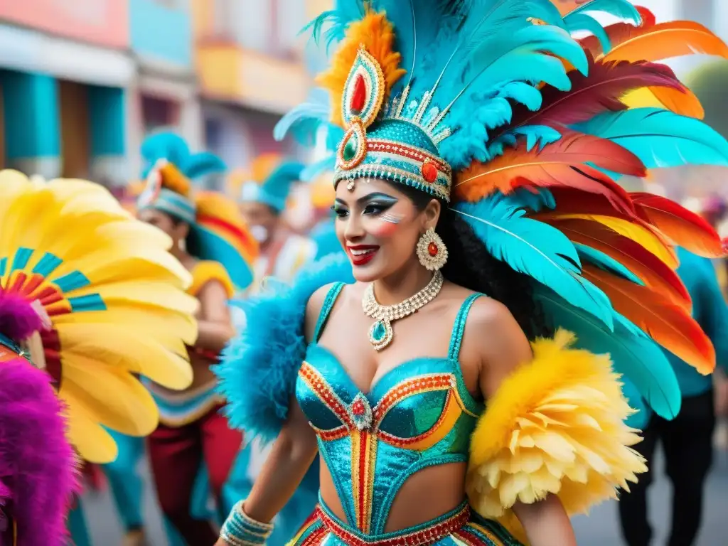 Un despliegue de Arte minucioso en el vestuario de carnavaleros Uruguayos, vibrante y lleno de color