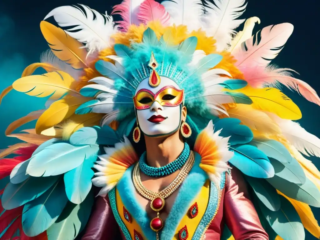 Un detallado acuarela de artistas del Carnaval Uruguayo, reflejando la vida vibrante de los artistas de revistas