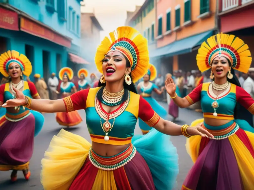 Detalle vibrante de una murga en curso intensivo canto actuación, con colores y pasión en escena