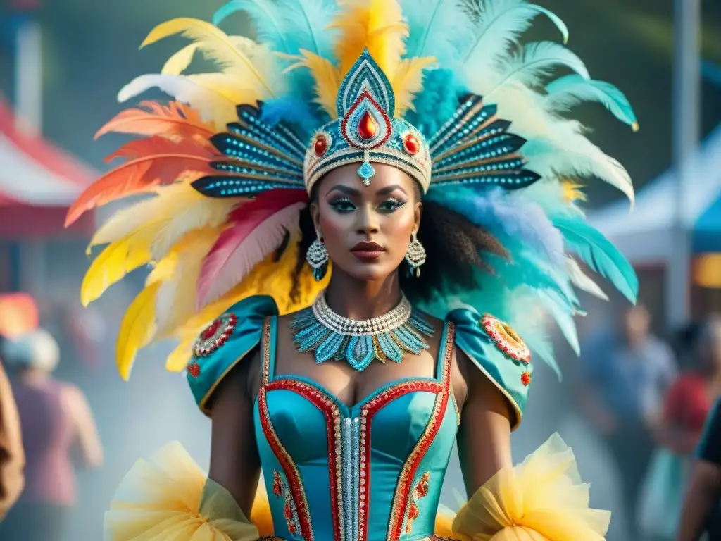 Diseñador de trajes de carnaval fusionando tradición y tecnología en una obra de arte