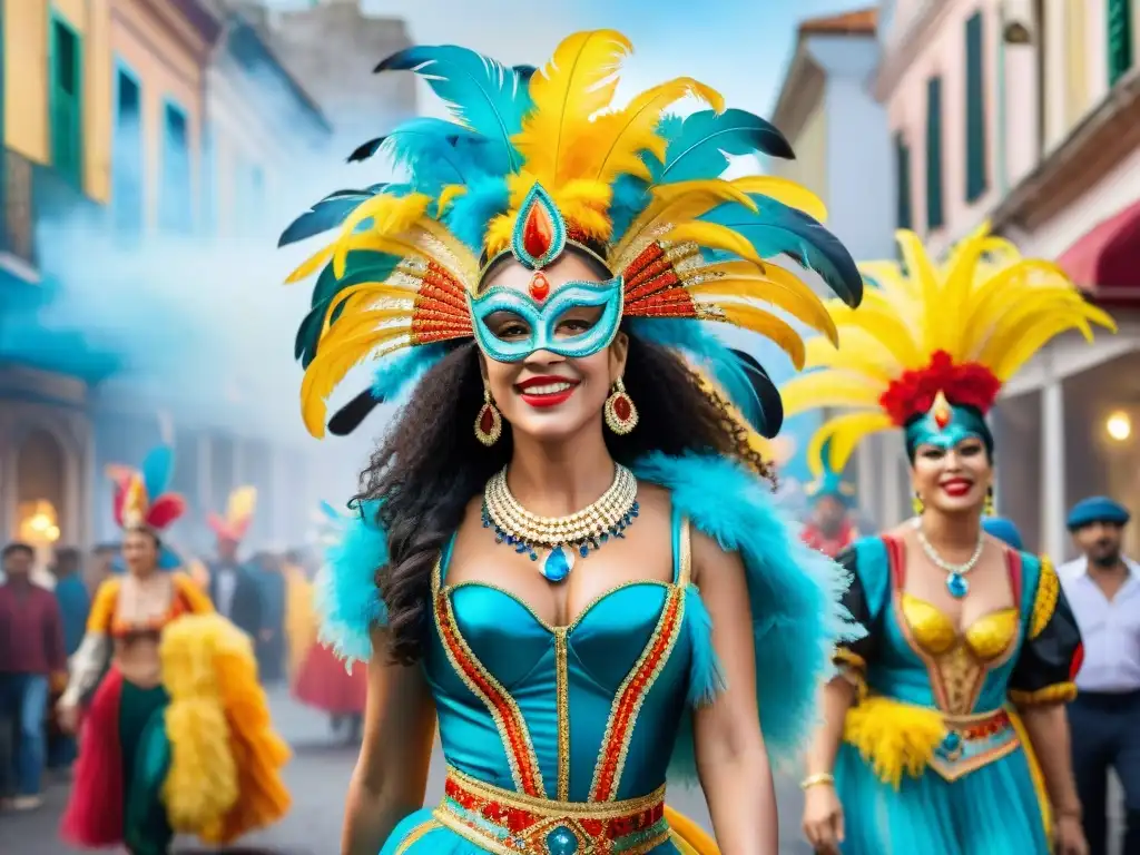 Diseñadores de carnaval en Uruguay fusionan tradición y modernidad entre plumas y máscaras en Montevideo