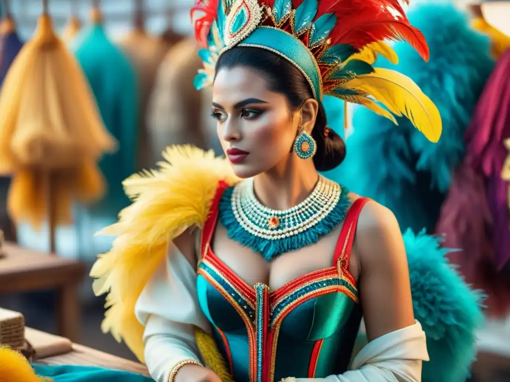 Diseñadores de trajes del Carnaval Uruguayo creando historias con detalle y color