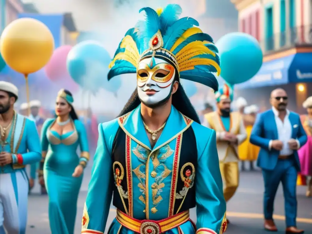 Evolución del disfraz en Carnaval Uruguayo: coloridos trajes tradicionales a modernos diseños innovadores en acuarela