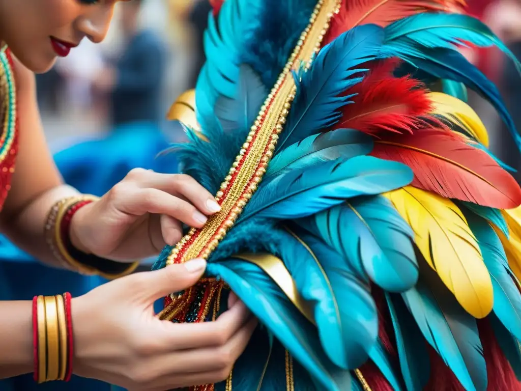 Emocionante restauración trajes emblemáticos Carnaval Uruguayo con artesanía meticulosa en brillantes colores y detalles