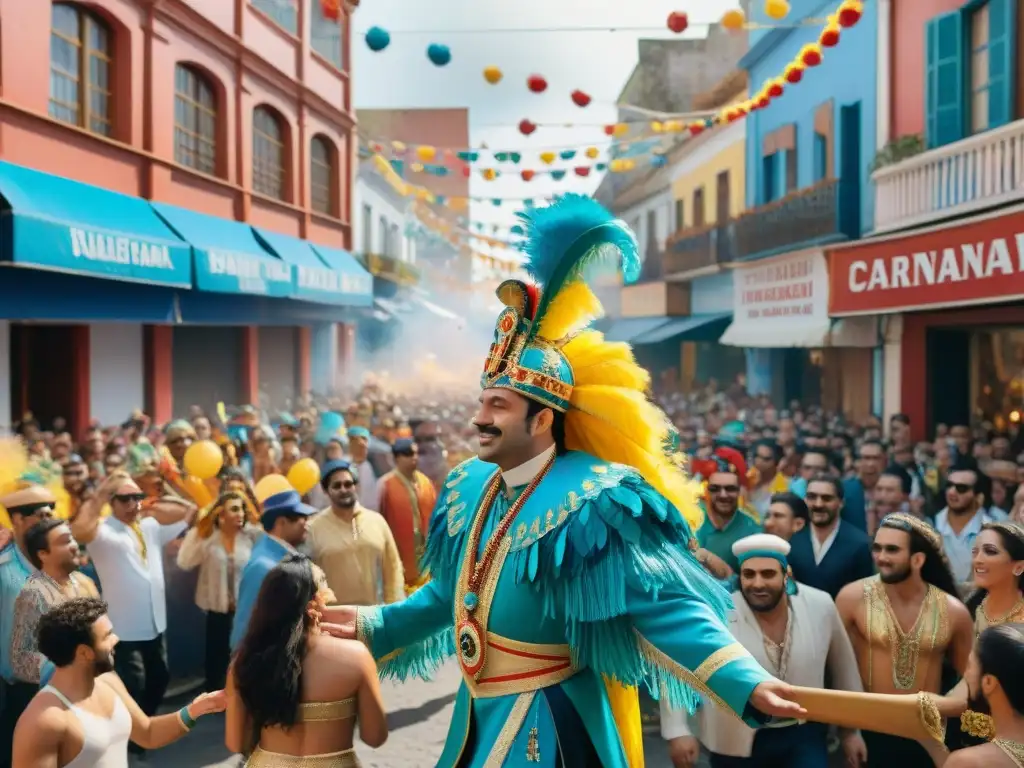 Deslumbrante Carnaval Uruguayo: Escena callejera vibrante Escena vibrante del Carnaval Uruguayo con impacto económico