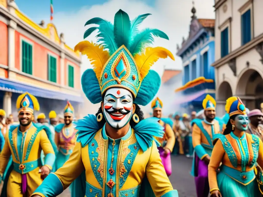 Espectacular desfile de Carnaval con carrozas y bailarines vibrantes, lleno de alegría y color