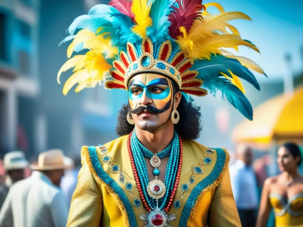 Evocadora evolución indumentaria Carnaval Uruguayo en acuarela