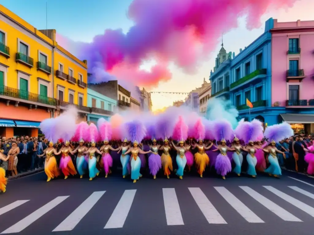 Disfruta la experiencia completa del Carnaval Uruguayo con este vibrante cuadro de Montevideo durante la festividad