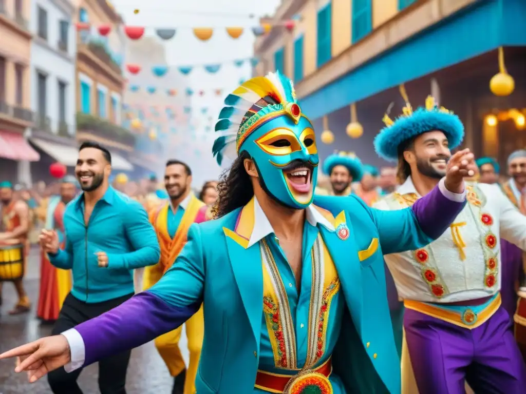 Extranjeros viviendo la experiencia del Carnaval Uruguayo, celebrando alegremente en las calles de Montevideo