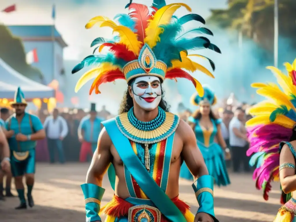 Exuberante carnaval en Uruguay: coloridos trajes de plumas y lentejuelas, música tradicional y baile, evolución del vestuario de comparsas