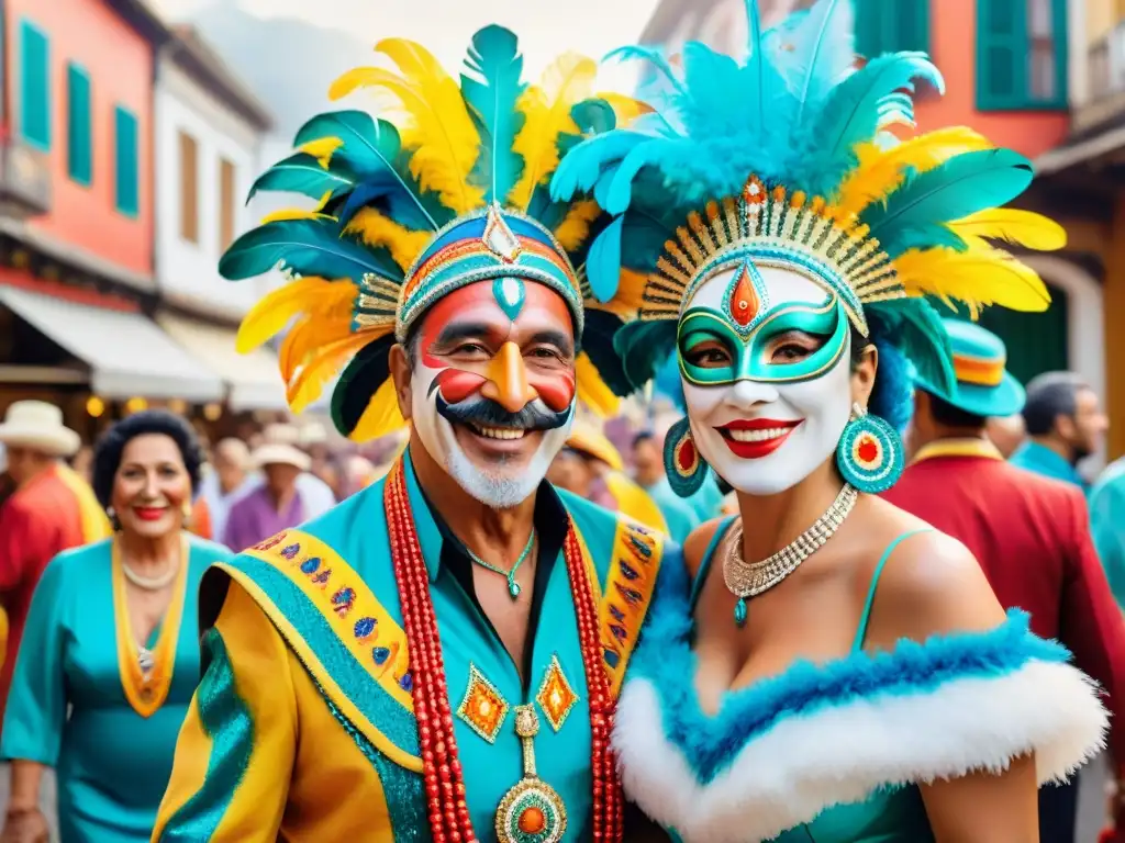 Una familia uruguaya multigeneracional se prepara para el Carnaval, con trajes vibrantes y rostros llenos de orgullo y alegría