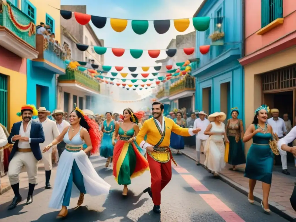 Festiva escena callejera durante Carnaval en Uruguay