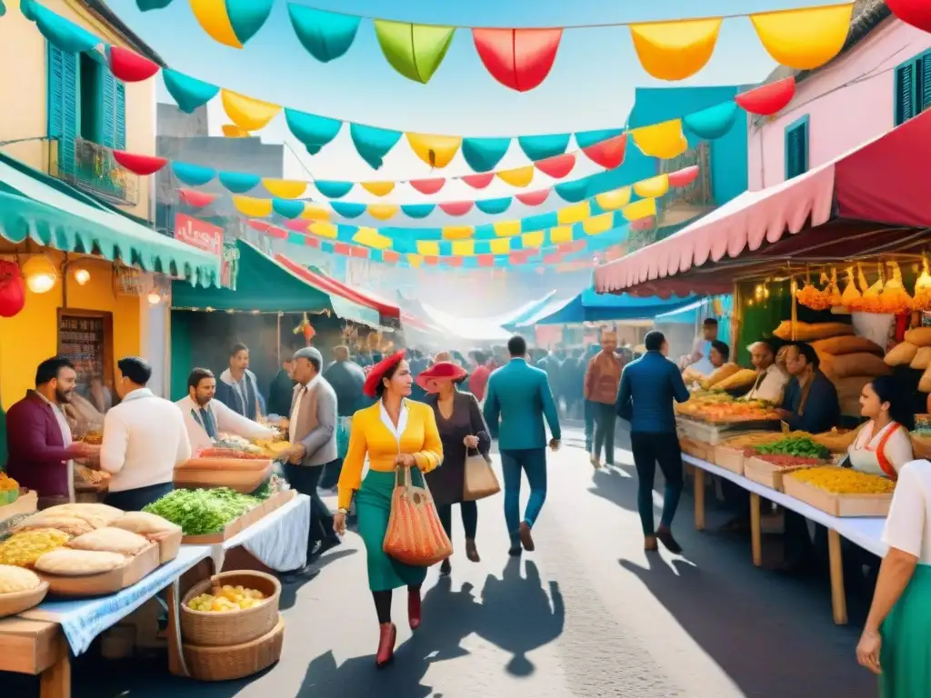 Festival en Uruguay con comidas rápidas saludables y ambiente festivo de Carnaval