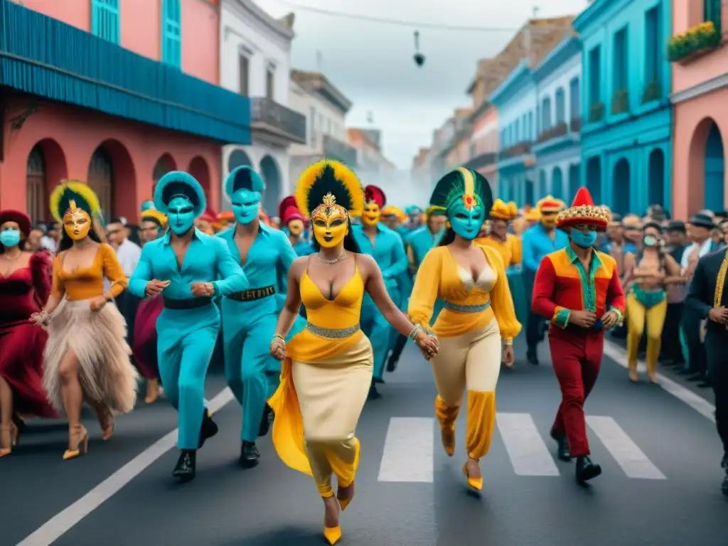 Festividad del Carnaval en Uruguay: vibrantes colores y formas en mercancía