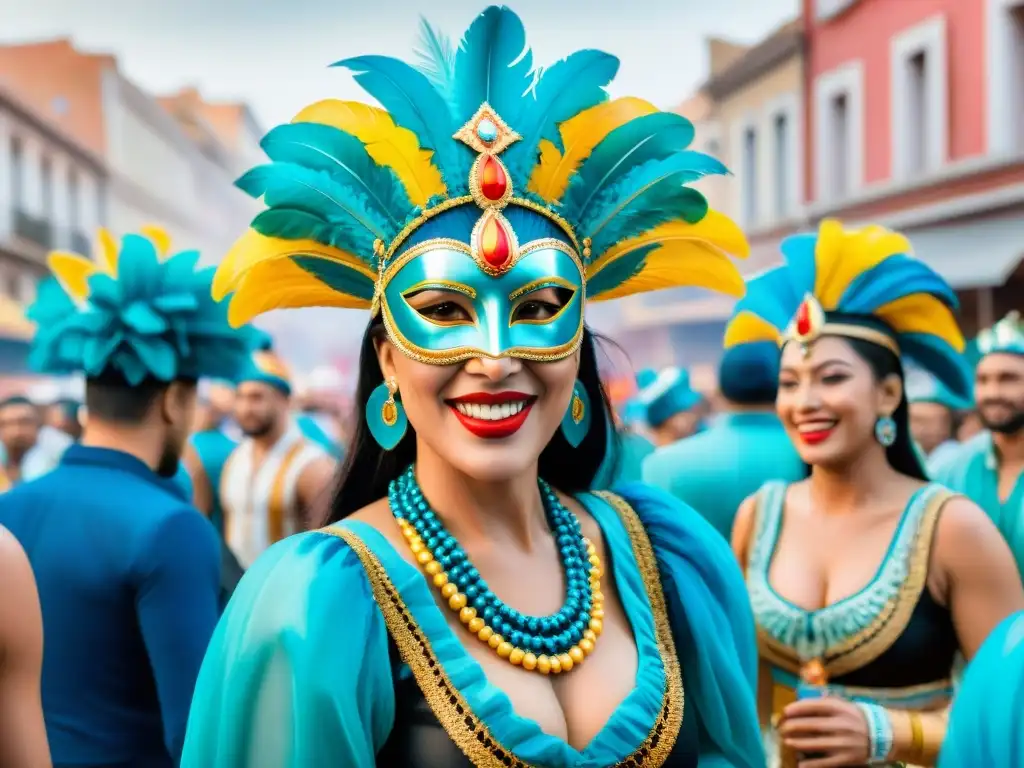 Festividad vibrante en el Carnaval uruguayo con mensajes ocultos, parodias y alegría desbordante