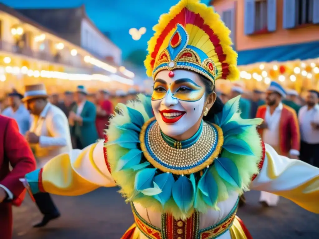 Festivo cuadro acuarela del Carnaval Uruguayo