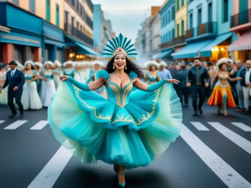 Fiesta de Carnaval en Montevideo con adaptación cultural y coloridos trajes en Uruguay