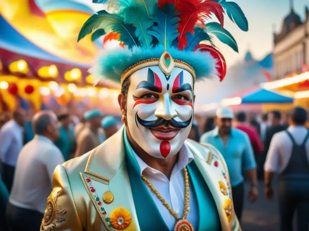 Fiesta de carnaval en Uruguay: capturando momentos mágicos con un vibrante desfile de coloridos carros alegóricos y artistas