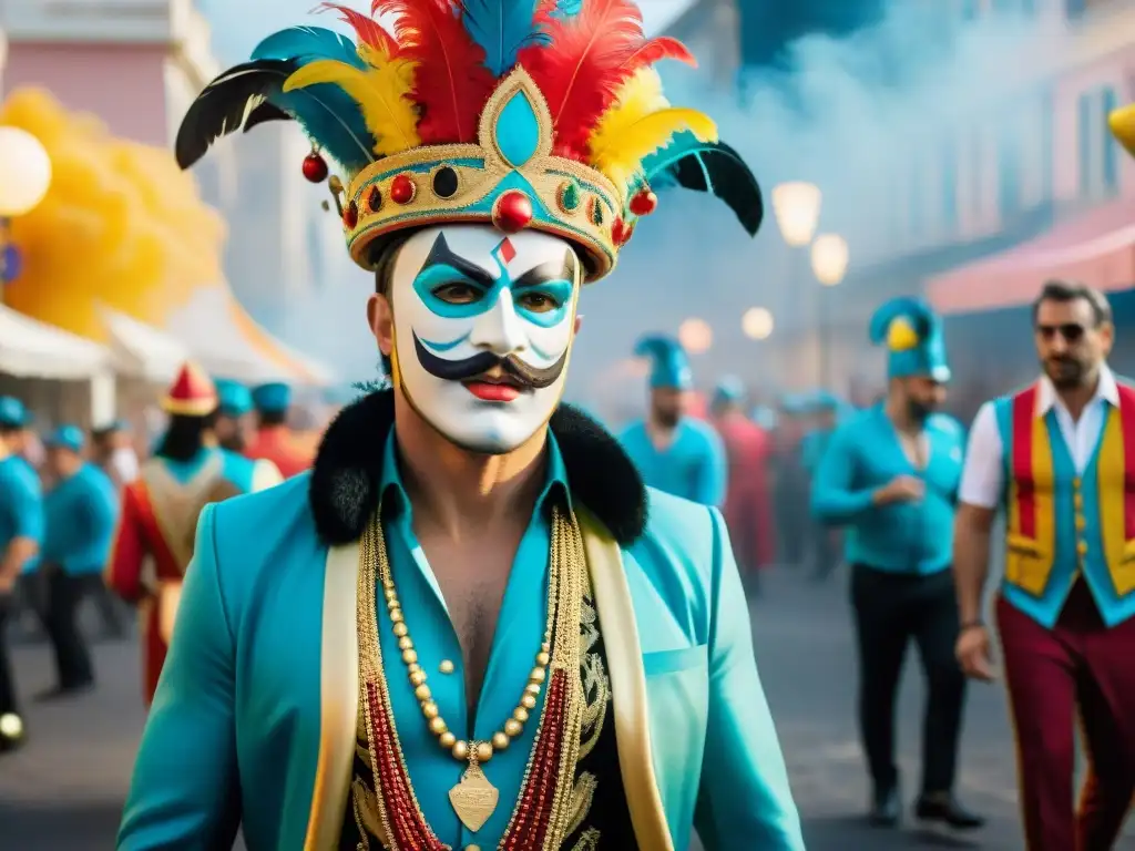 Grupo apasionado de directores de carnaval en Uruguay planificando un vibrante show