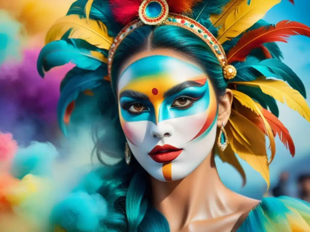 Grupo de maquilladores destacados en pleno Carnaval Uruguayo, creando característicos personajes festivos con precisión y arte