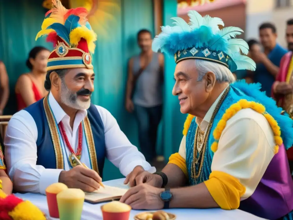 Un grupo de parodistas veteranos comparte consejos en el Carnaval Uruguayo