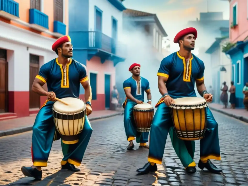 Grupo de tambores candombe bajo la luna en Uruguay, significado palabras candombe Uruguay