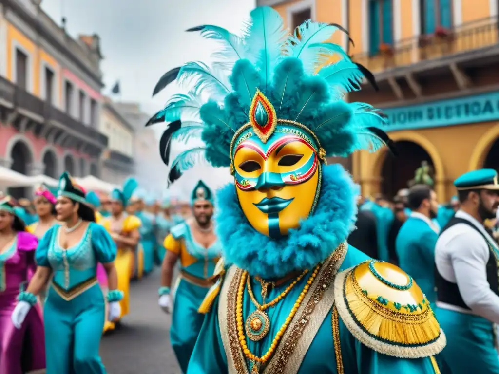 Impacto social del Carnaval Uruguayo: Desfile colorido con música, baile y alegría en las calles históricas de Uruguay