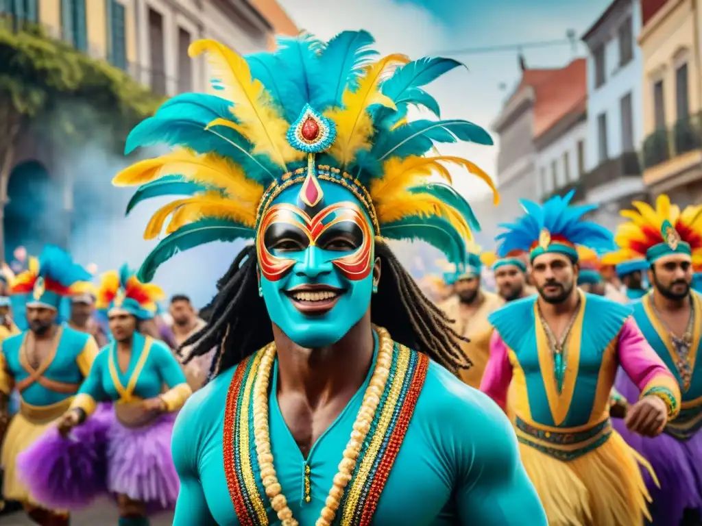 Influencia africana en Carnaval Uruguayo: Desfile vibrante con colores, máscaras e integración cultural en Uruguay