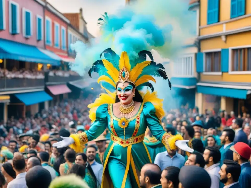 Inspiración para artistas: Carnaval Uruguayo en una vibrante ilustración acuarela llena de color y energía