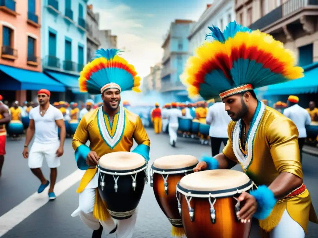 Intenso desfile de tambores Candombe en Barrio Sur, Montevideo