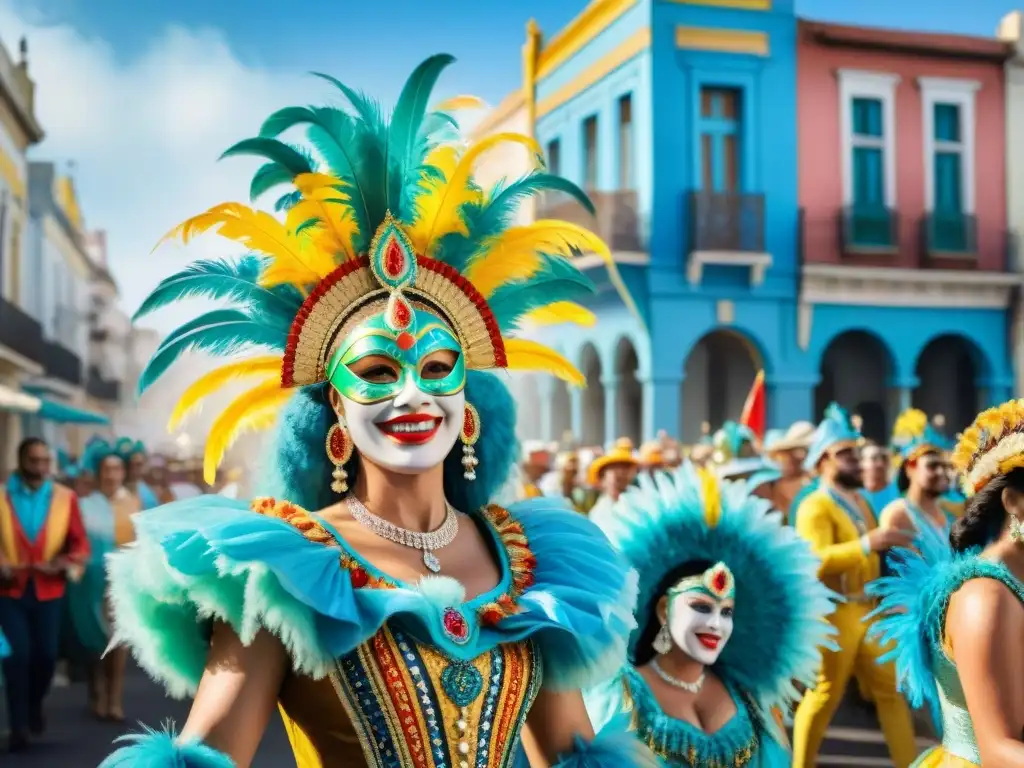 Disfruta de las mejores experiencias del Carnaval Uruguayo en una vibrante ilustración acuarela