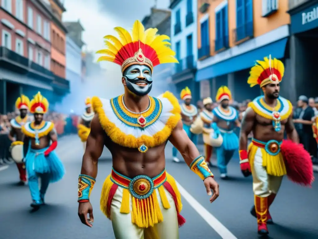 Merchandising oficial Carnaval Uruguayo: Desfile vibrante con coloridos trajes y música alegre