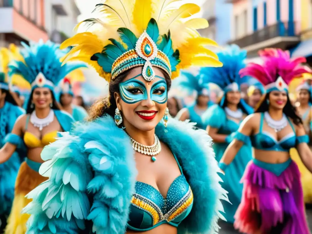 Mujeres empoderadas y alegres bailando en el vibrante Carnaval Uruguayo