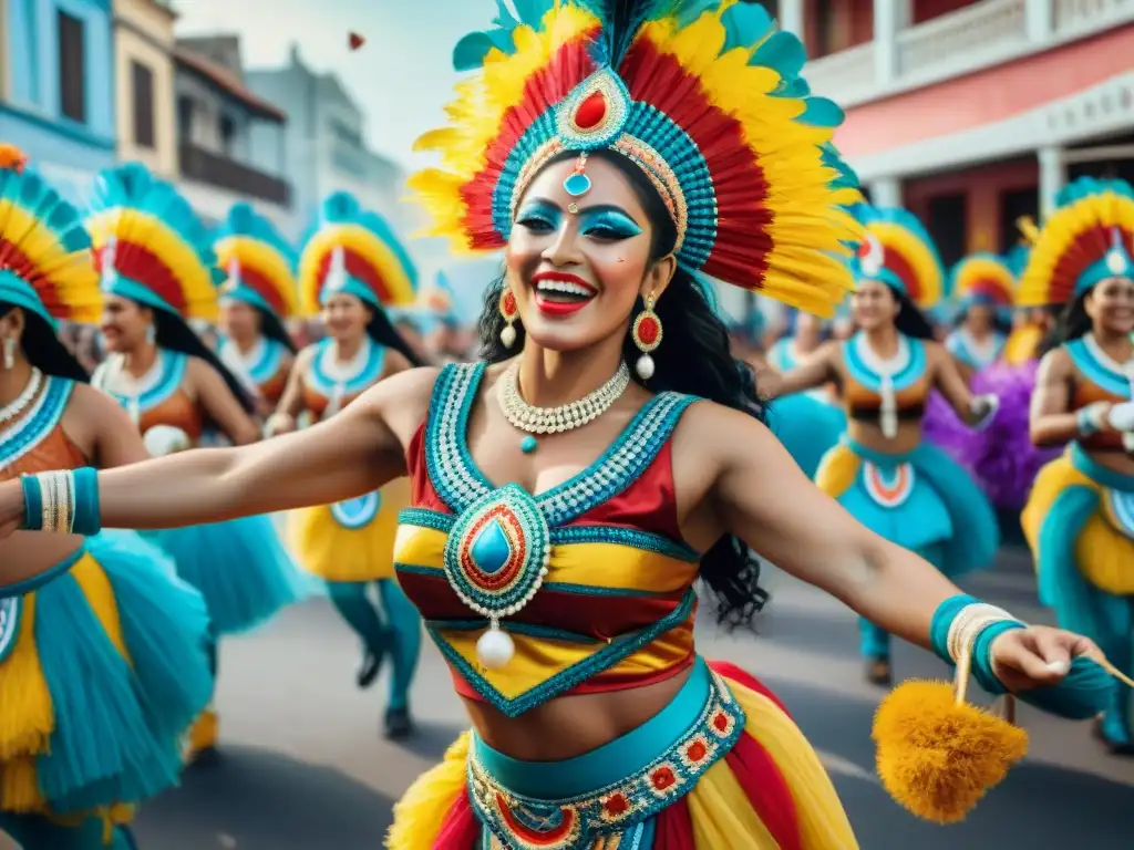 Mujeres empoderadas danzan en desfile colorido de Carnaval Uruguayo