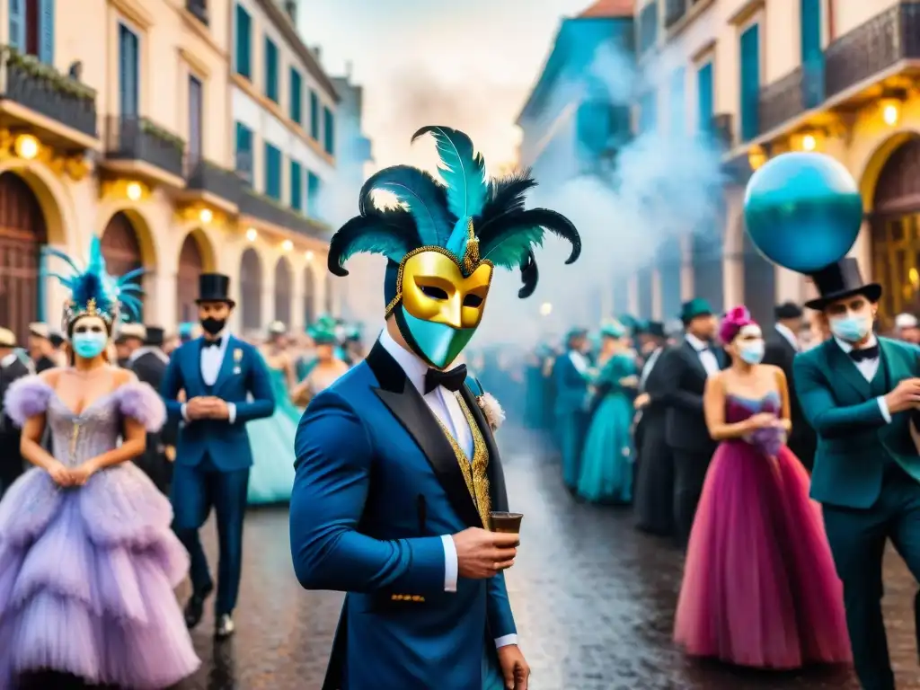 Obra vibrante de Carnaval Uruguayo: lujo, celebración y estilo en un baile enmascarado